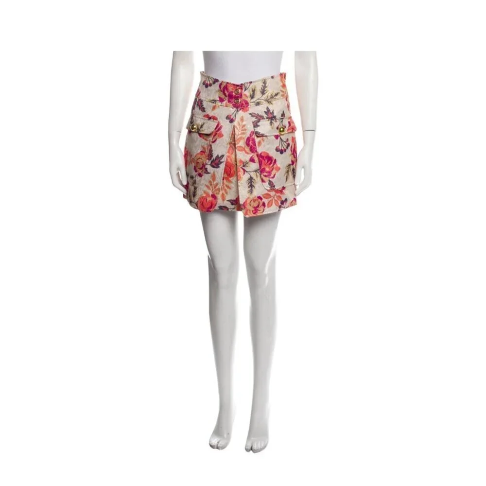 Le Superbe Floral High-Waist Mini Skirt Satin Lined Size 2 Cotton Blend $345 NWT